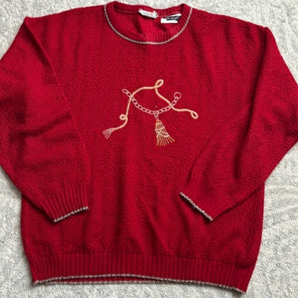 Vintage Red Knit Sweater Size Large - Picture 1 of 5
